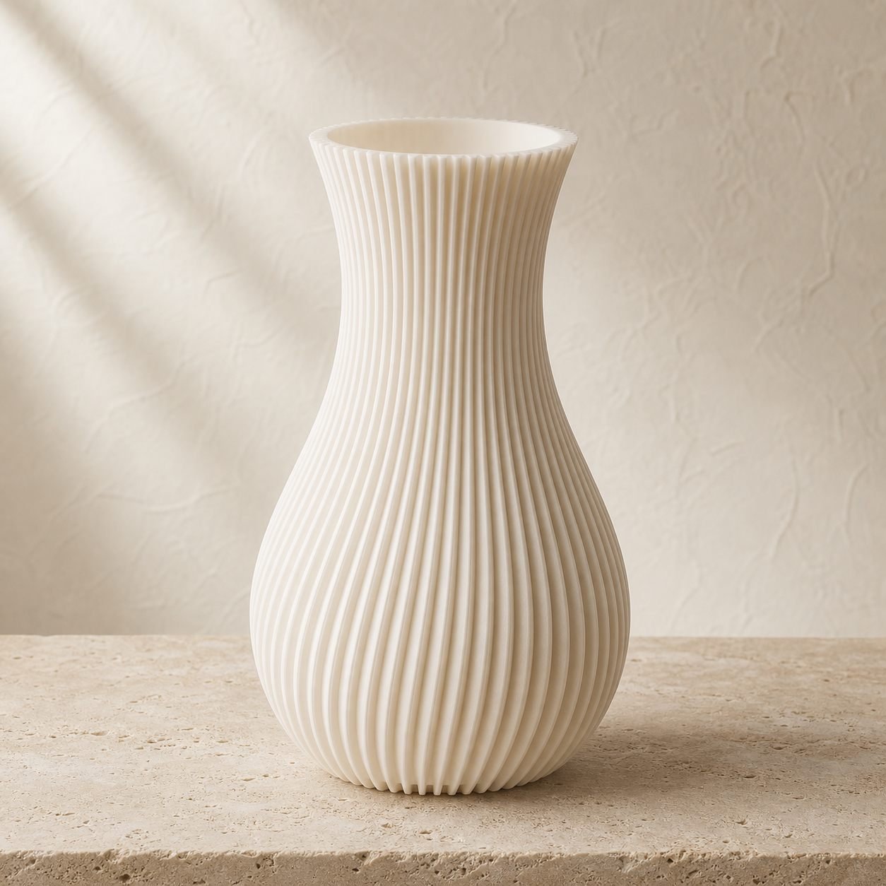 Jarrón Alba Ondulada impreso en 3D en PLA crema